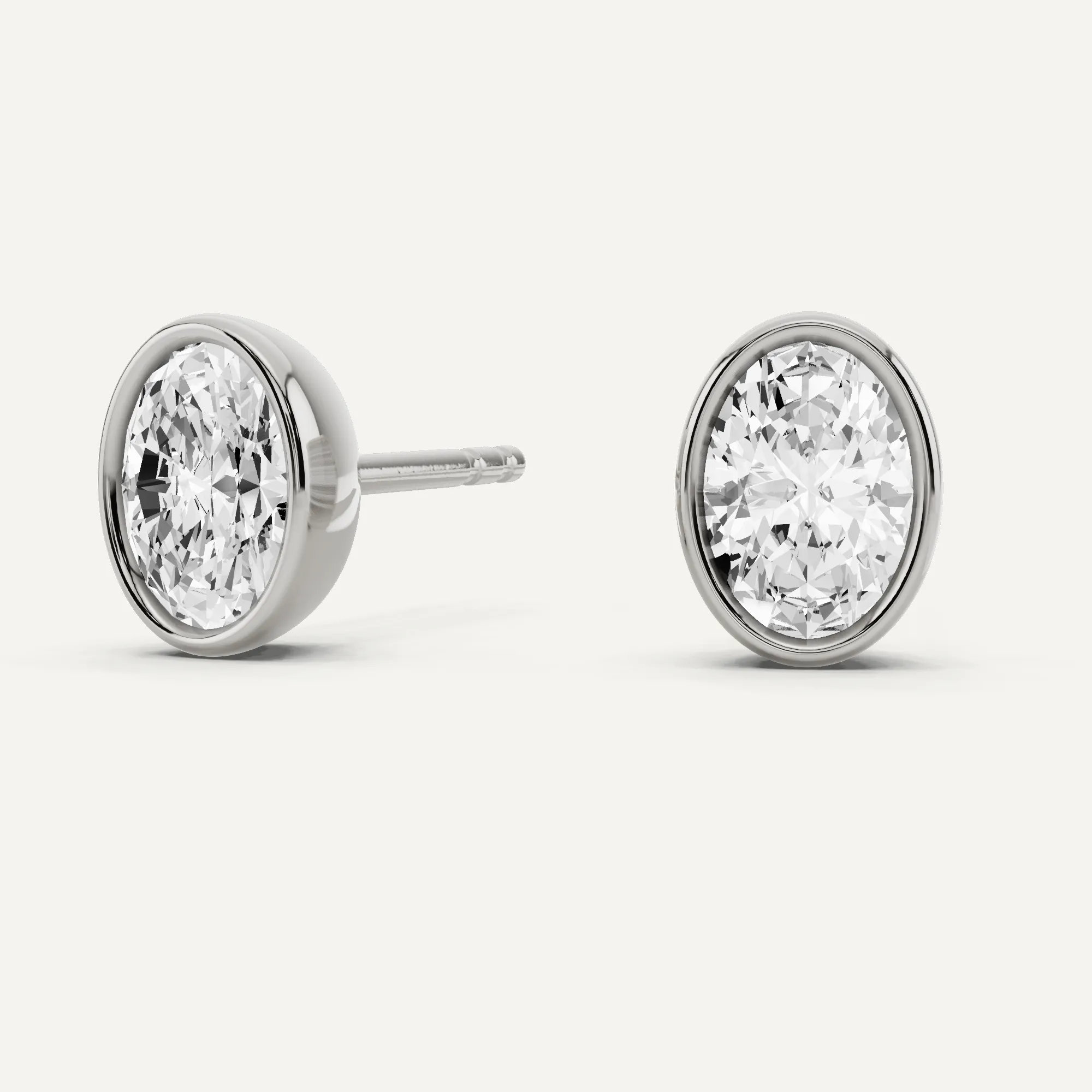 1 ctw Oval Diamond Bezel Set Solitaire Stud Earrings