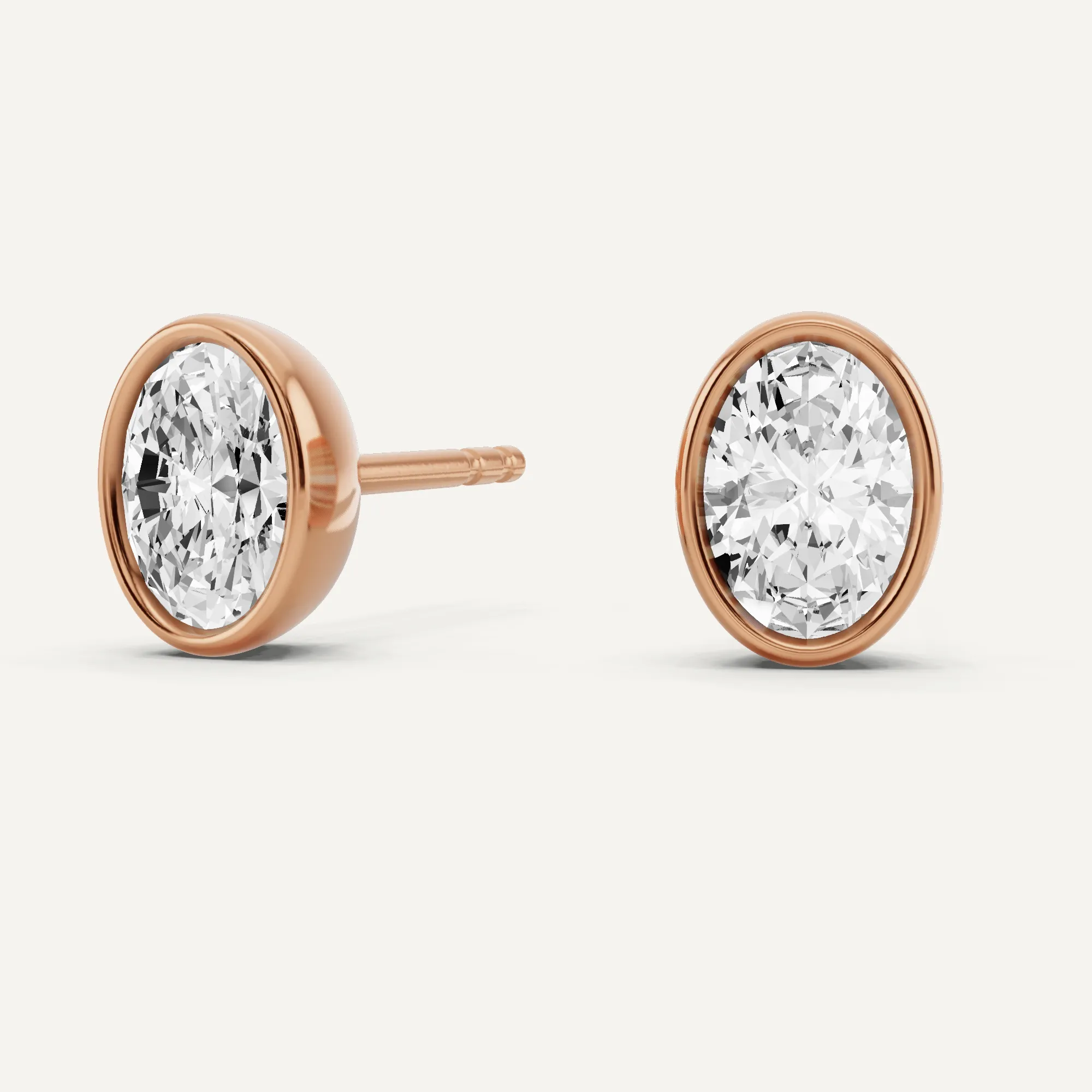 1 ctw Oval Diamond Bezel Set Solitaire Stud Earrings