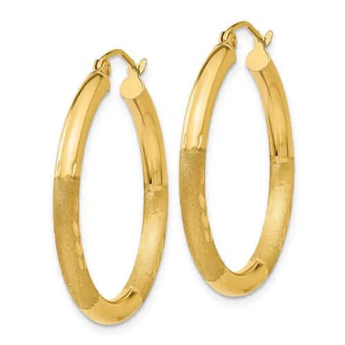 10k Yellow Gold Satin Diamond Cut Round Hoop Earring