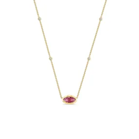 1.16 ctw Marquise Pink Sapphire with Floating Diamond Stations Necklace