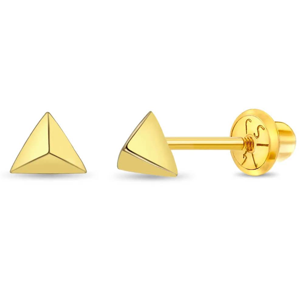 14k Gold Tiny Triangle Kids / Children's / Girls Earrings Safety Screw Back