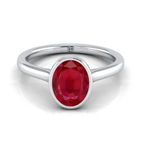 14K White Gold Oval Ruby Simple Bezel Solitaire Engagement Ring