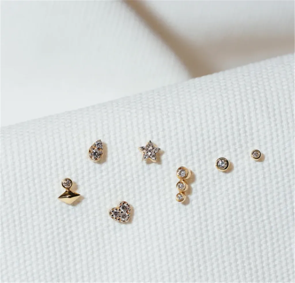 14K Yellow Gold 0.03ctw Bezel Diamond Stud Earrings by Aurelie Gi