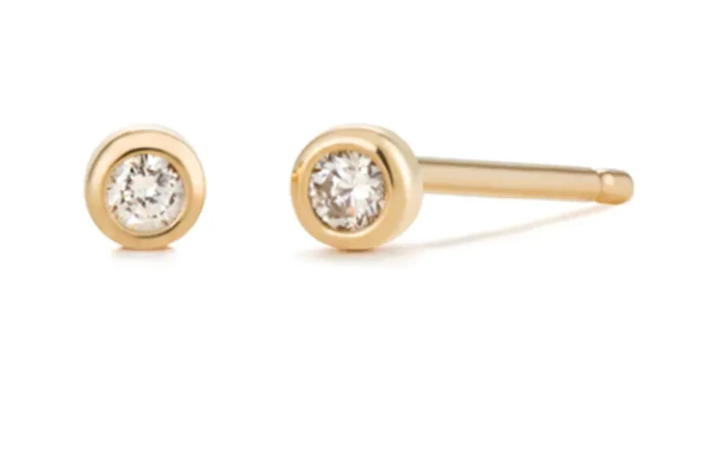 14K Yellow Gold 0.03ctw Bezel Diamond Stud Earrings by Aurelie Gi