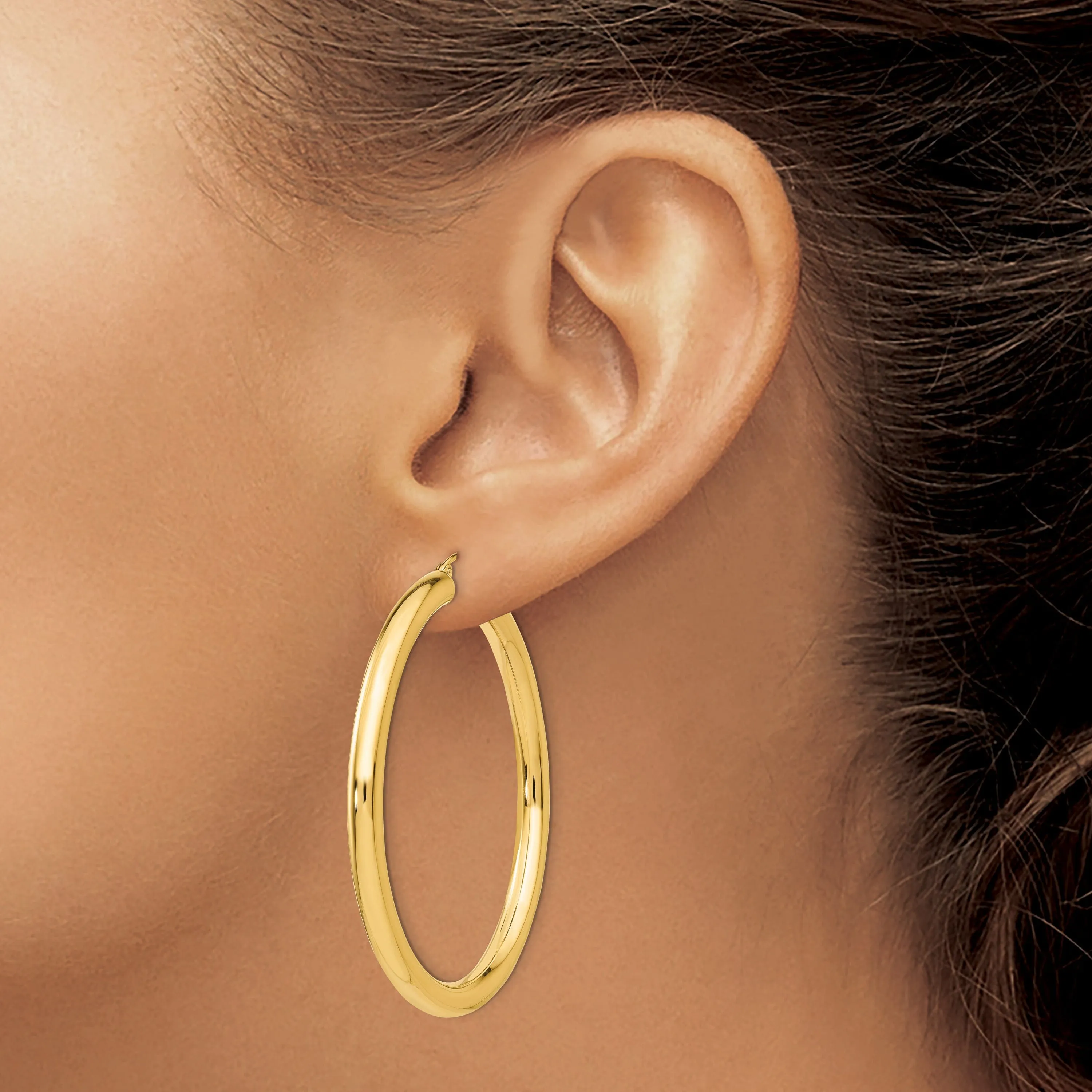 14k Yellow Gold 4MM x 50MM Tube Hoop Earrings