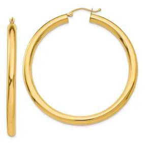 14k Yellow Gold 4MM x 50MM Tube Hoop Earrings