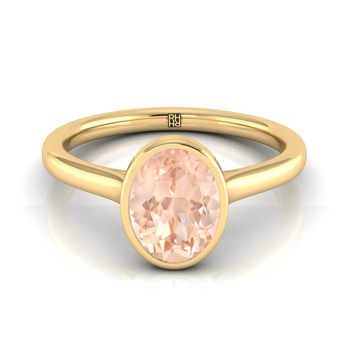 14K Yellow Gold Oval Morganite Simple Bezel Solitaire Engagement Ring