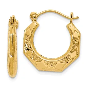 14k Yellow Gold Polished Patterned Hoop Earrings