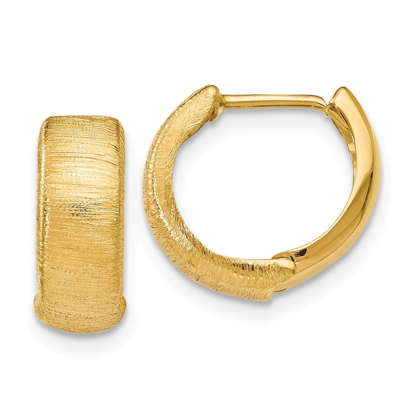 14k Yellow Gold Textured Hinged Hoop Earrings