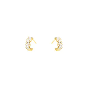 18 Karat Yellow Gold Small hoops with Baguette and round diamonds