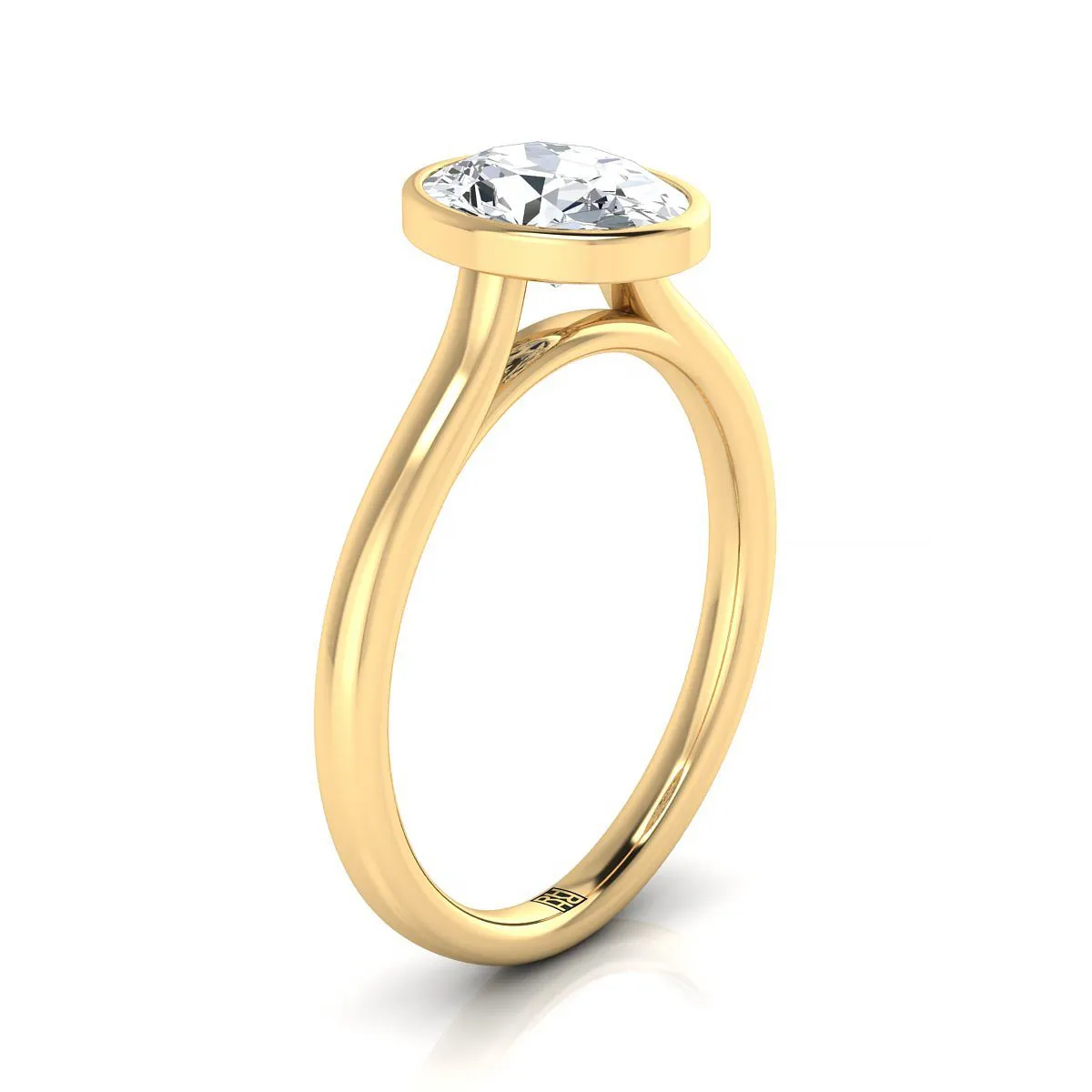 18K Yellow Gold Oval Sapphire Simple Bezel Solitaire Engagement Ring