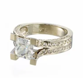 2 Carat Princess Cut and Pave Cubic Zirconia Split Band Engagement Ring In Sterling Silver