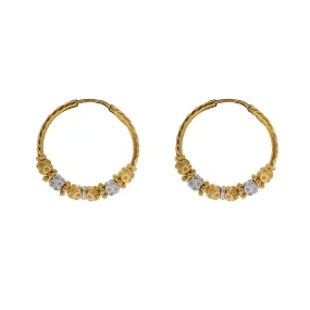 22K Multi Tone Hoop Earrings W/ Gold Shambala Beads, 6.7 Grams