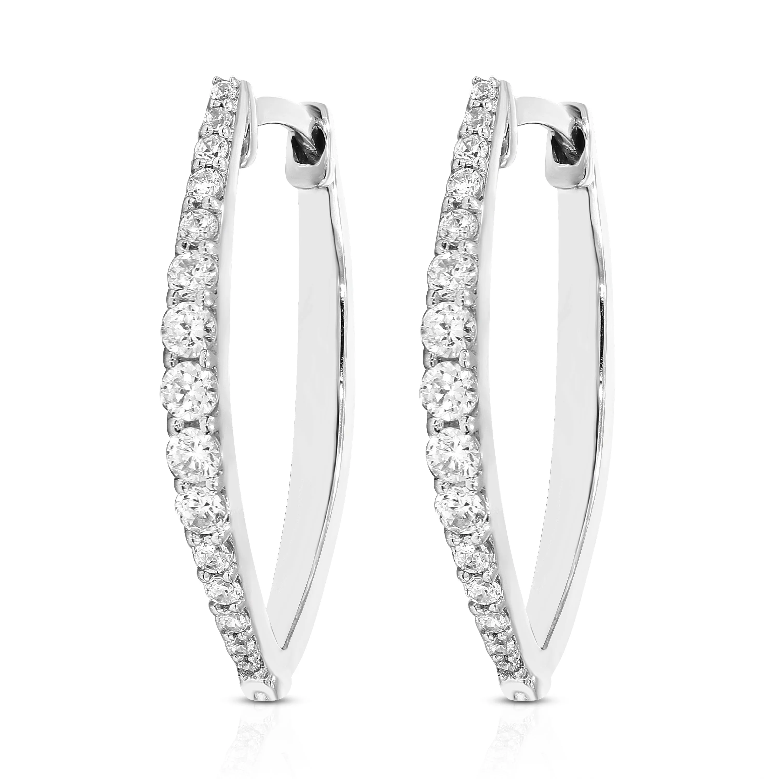 3/4 cttw Graduated Lab Grown Diamond Hoop Earring 14K White Gold