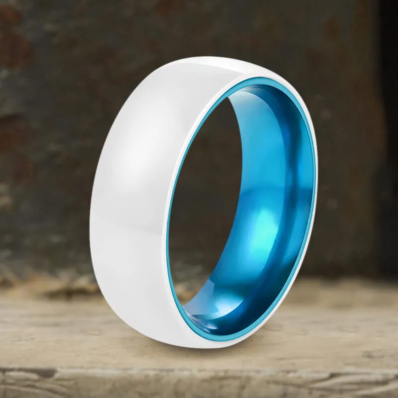 8mm Simple White Ceramic Band Ring