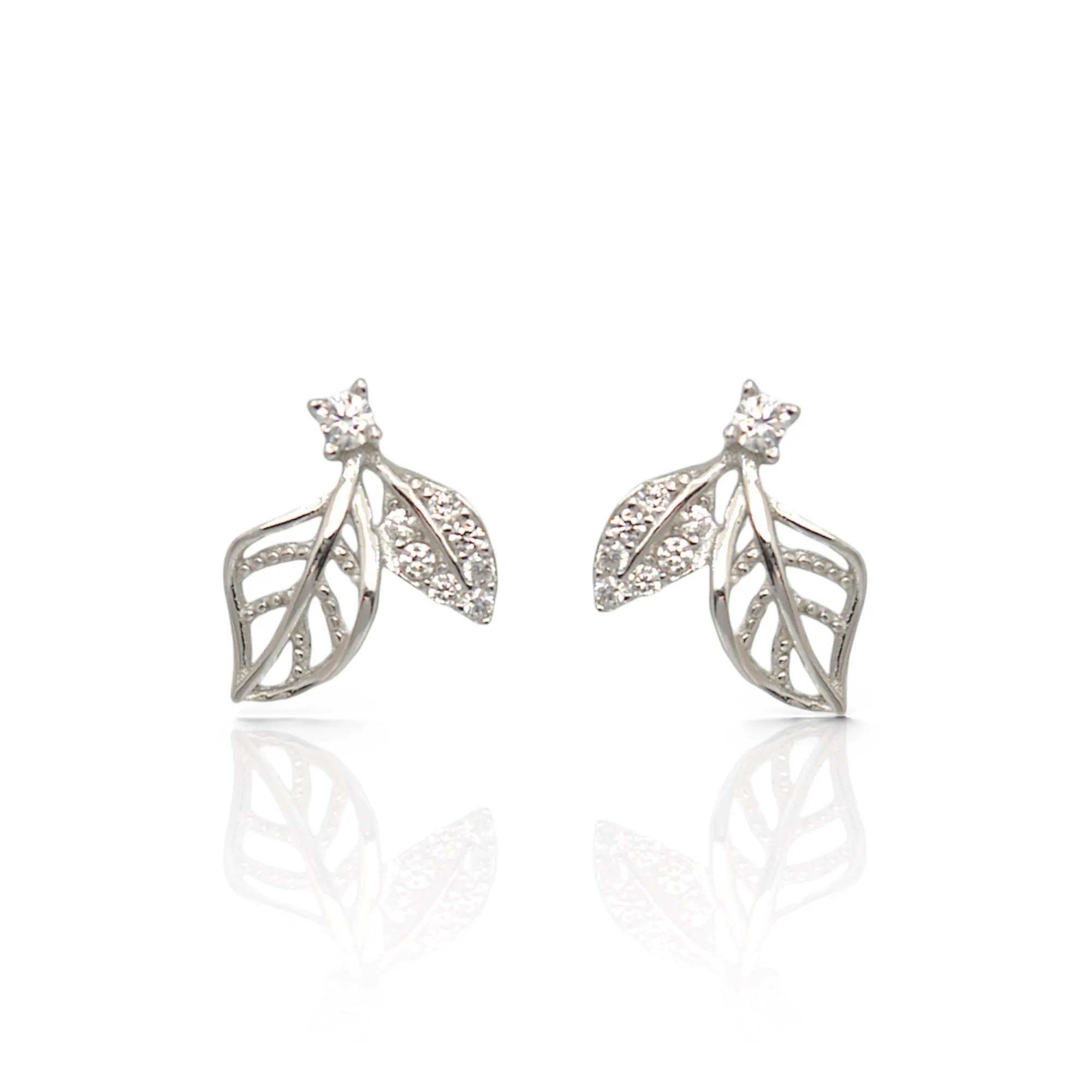 925 Silver Delicate Leaf Stud Earrings