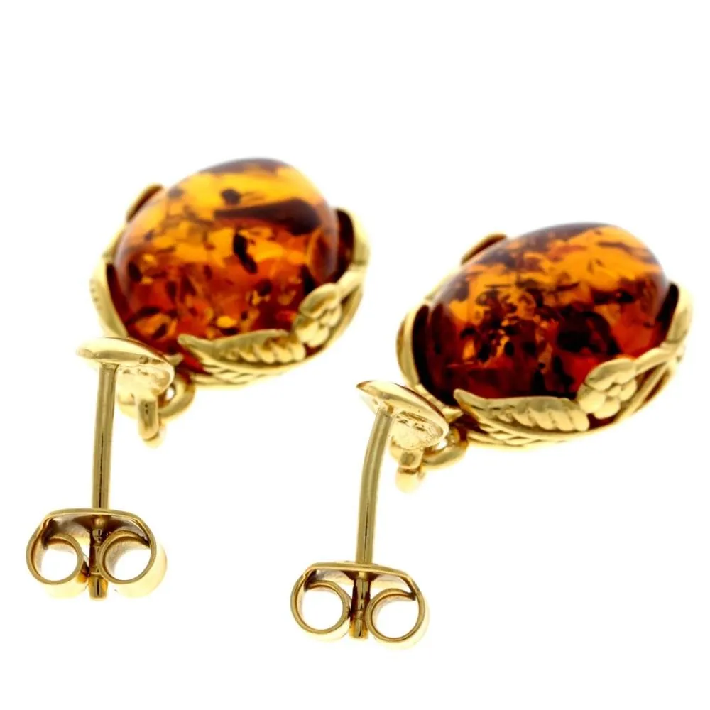 925 Sterling Silver 22 Carat Gold Plated with Genuine Baltic Amber Drop Earrings - MG003