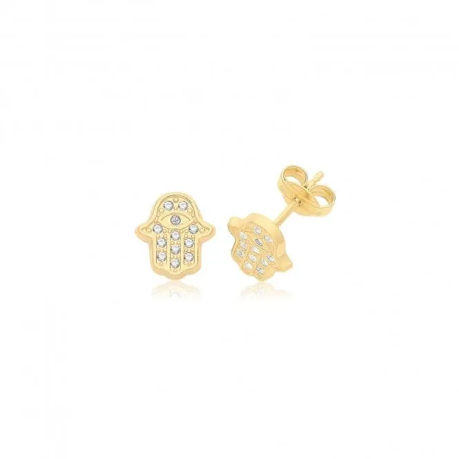 9ct  Yellow  Gold  Hamsa  Studs  With  Stones  ES736