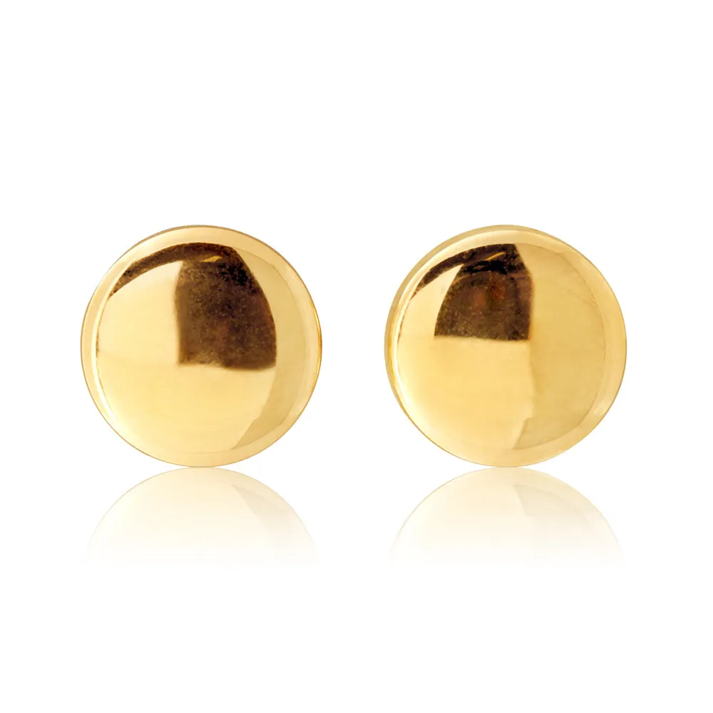 9ct Yellow Gold Plain Round 9MM Stud Earrings