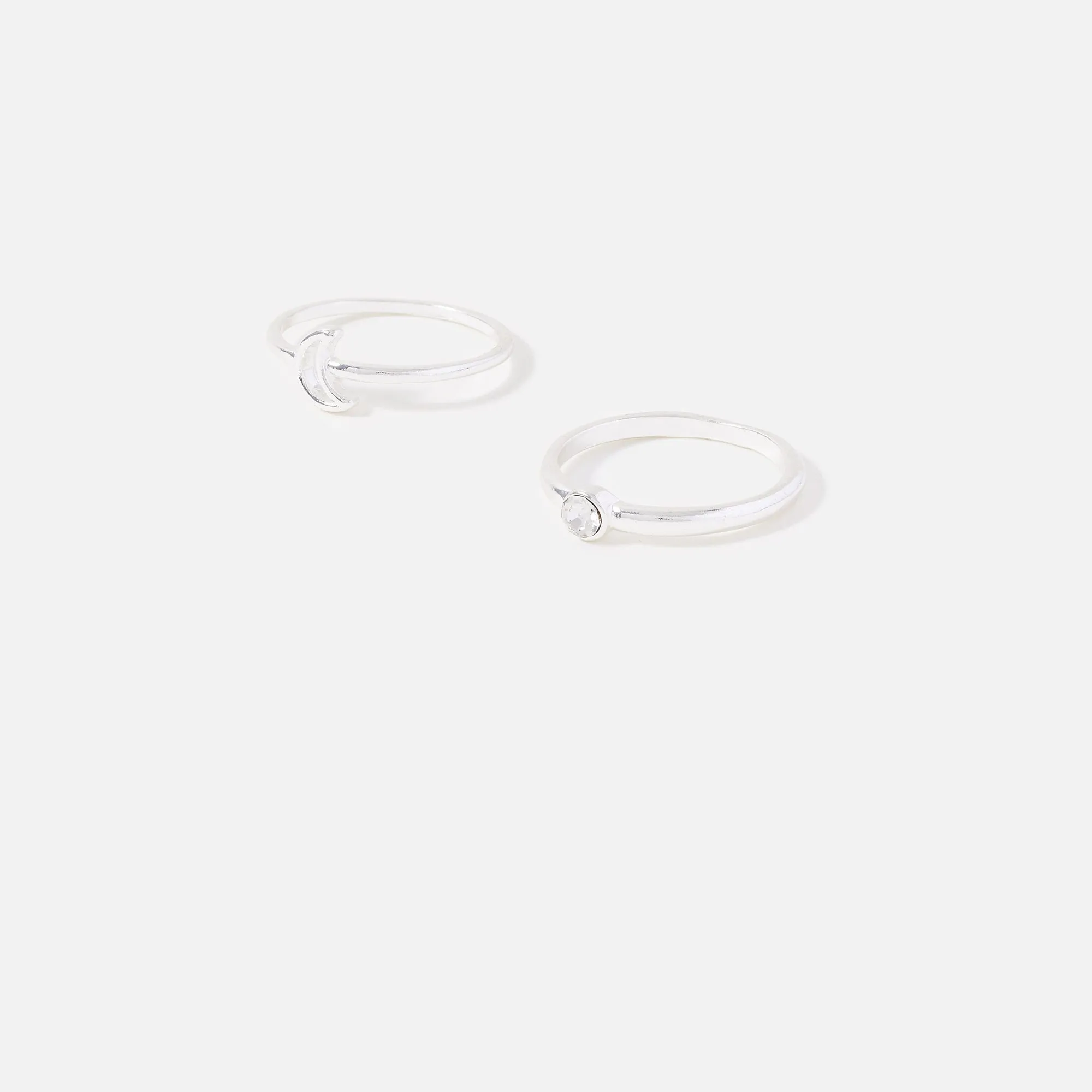 Accessorize London Women's Silver 2 X Moon Crystal Stacking Rings