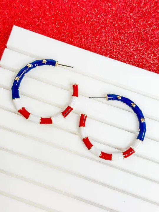 American Flag Enamel Hoop Earrings