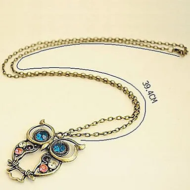 Antique Copper Alloy Zircon Owl Pattern Necklace