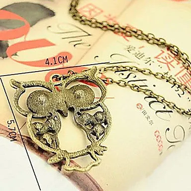 Antique Copper Alloy Zircon Owl Pattern Necklace