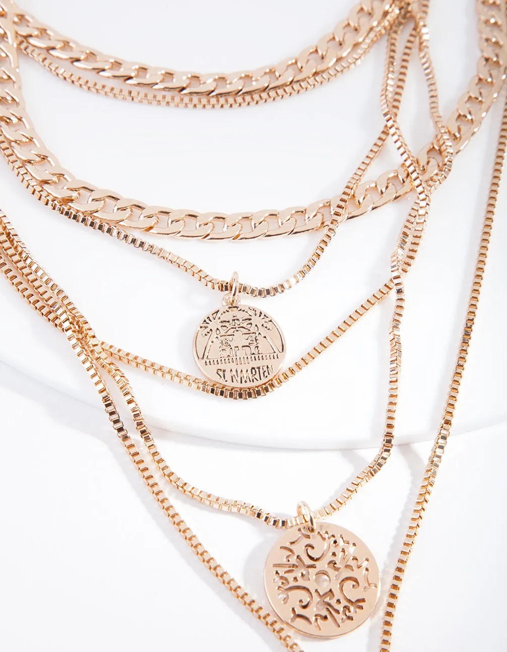 Antique Gold Mix Charm Row Necklace