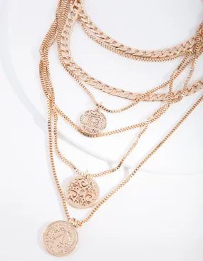 Antique Gold Mix Charm Row Necklace