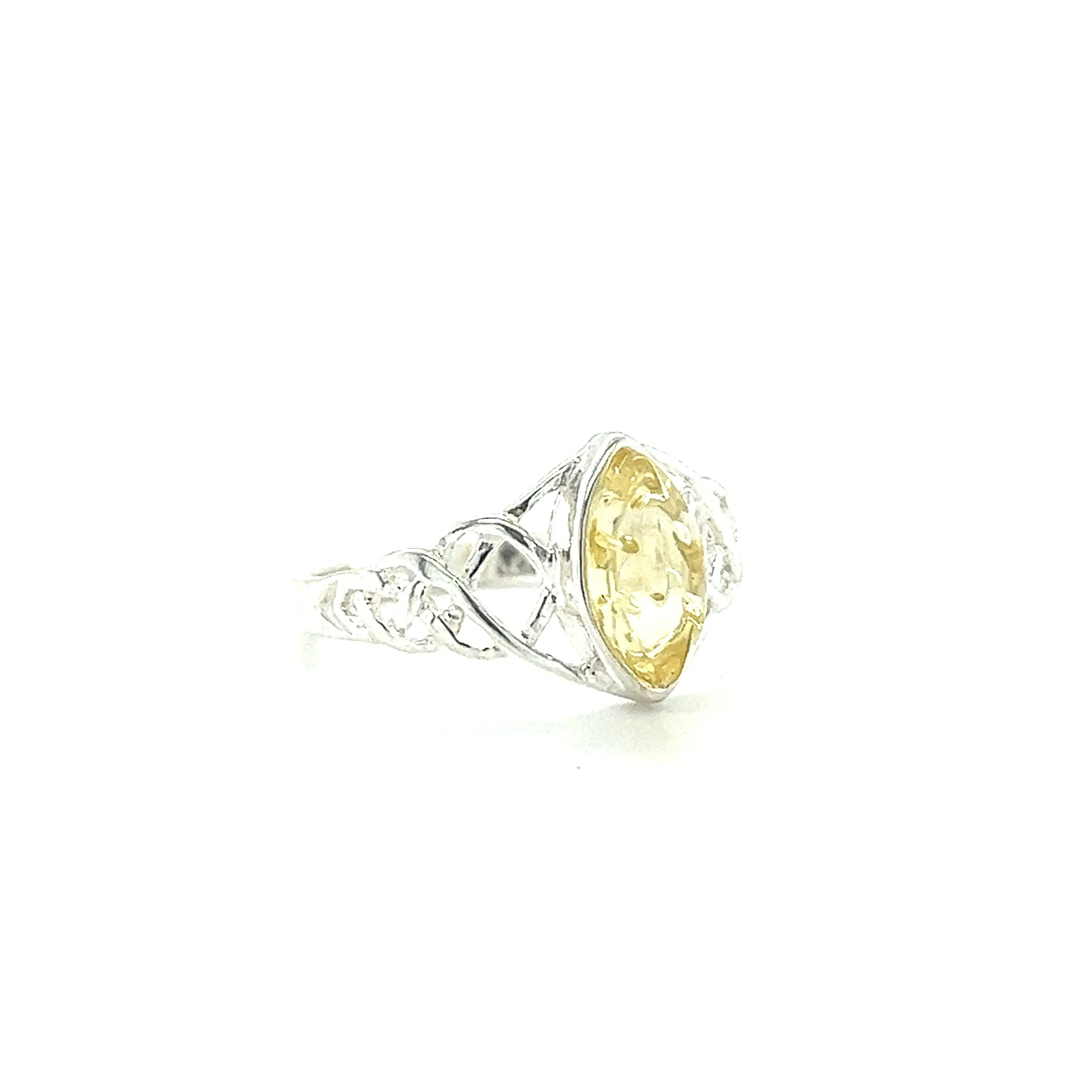 Baltic Amber Marquise Shaped Celtic Style Ring