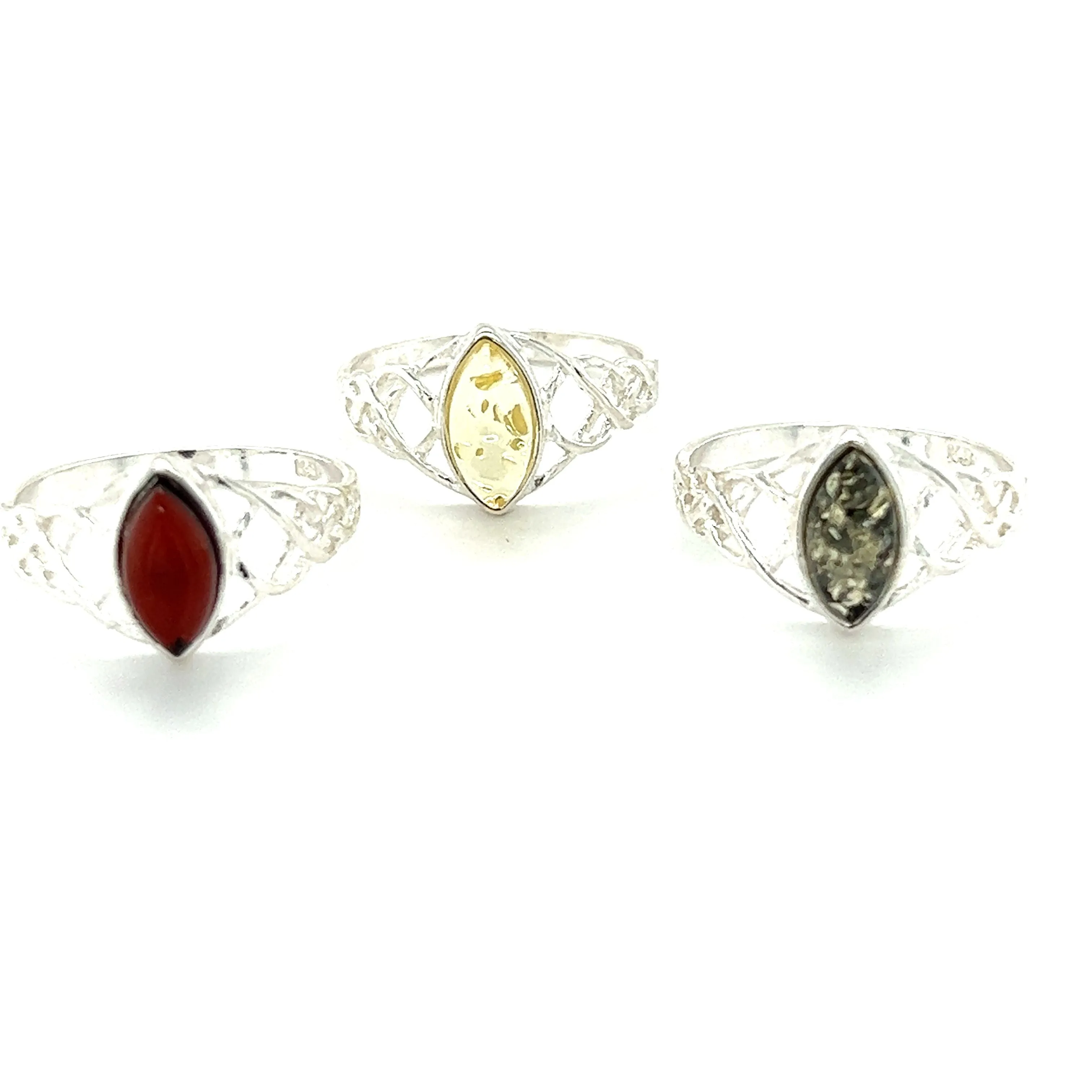 Baltic Amber Marquise Shaped Celtic Style Ring