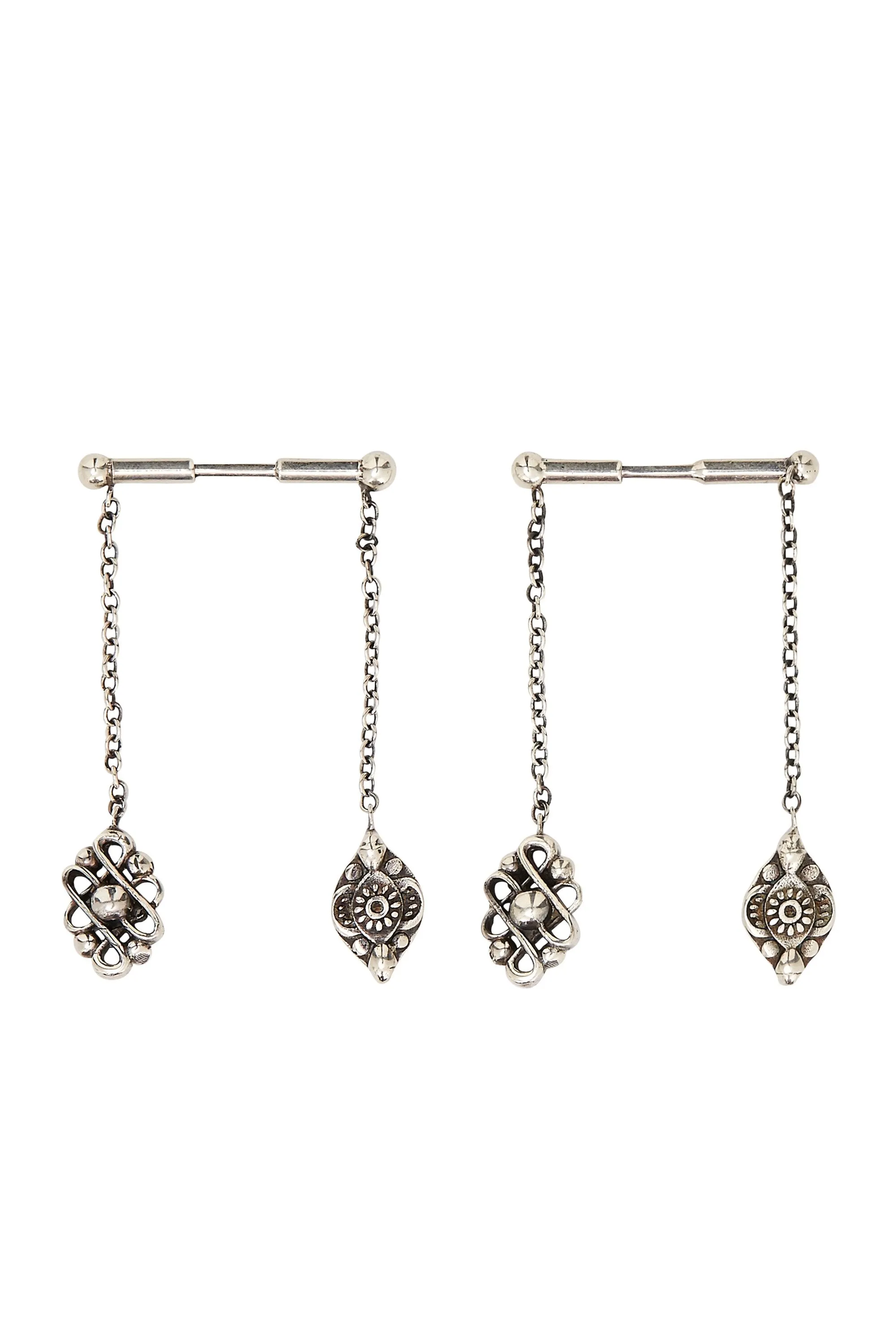 BAR EARRINGS WITH CHARMS DYNASTY DAYS SILVER