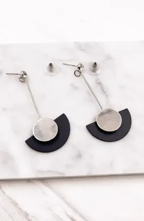 BLACK & SILVER GEOMETRIC DROP EARRINGS