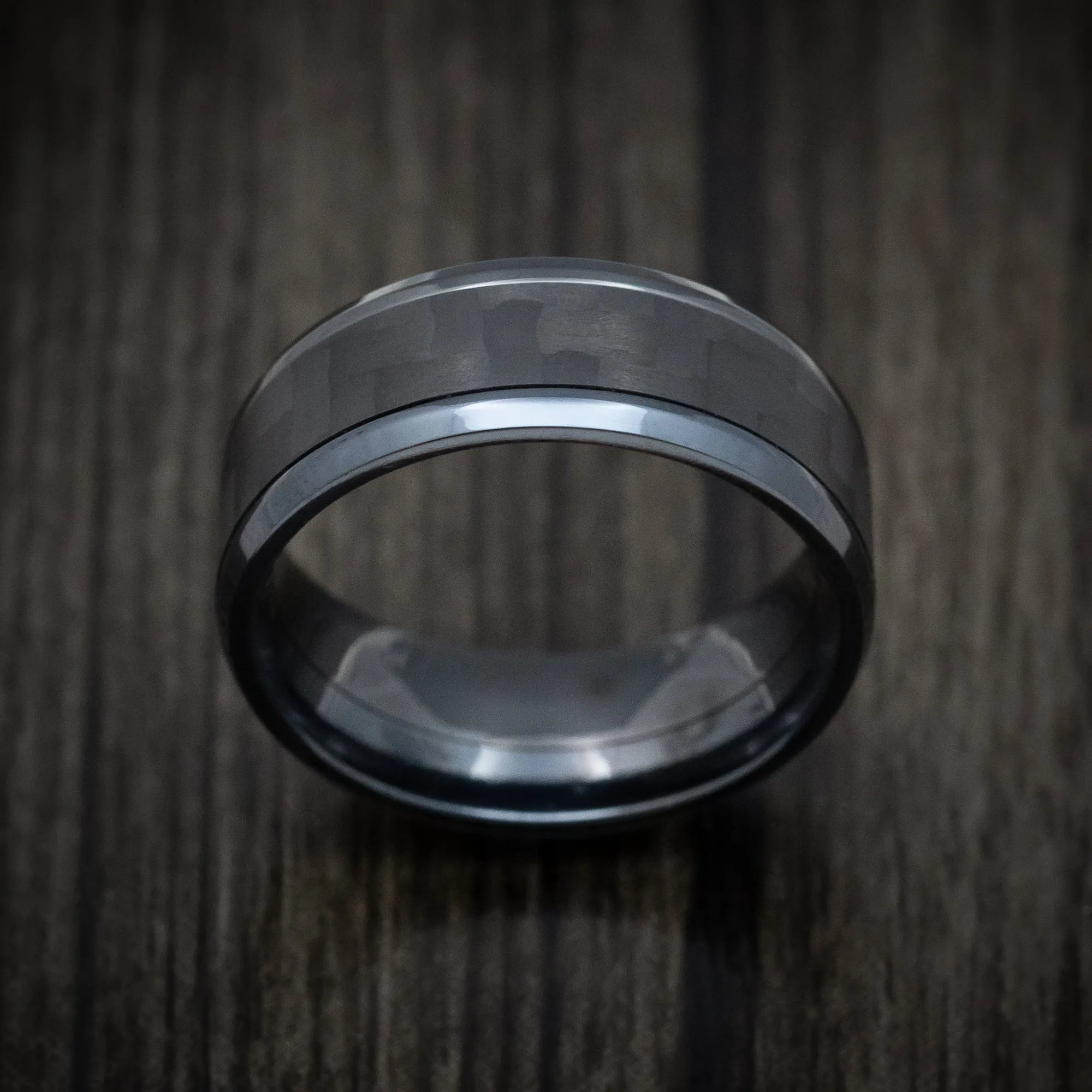 Black Titanium and Black Carbon Fiber Mens Ring