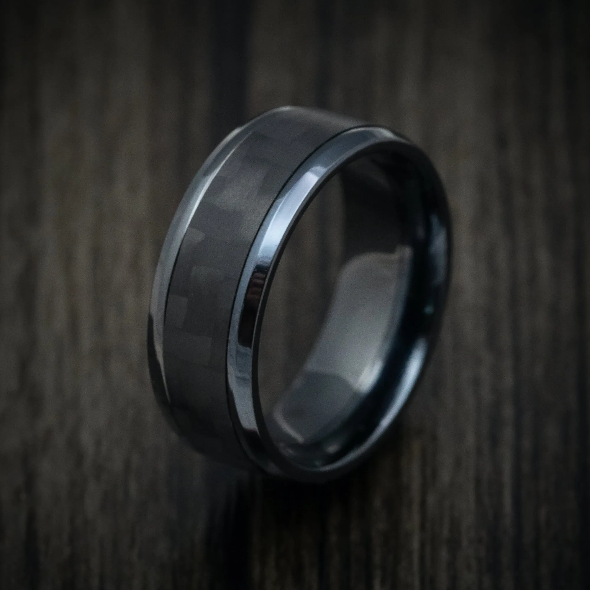 Black Titanium and Black Carbon Fiber Mens Ring