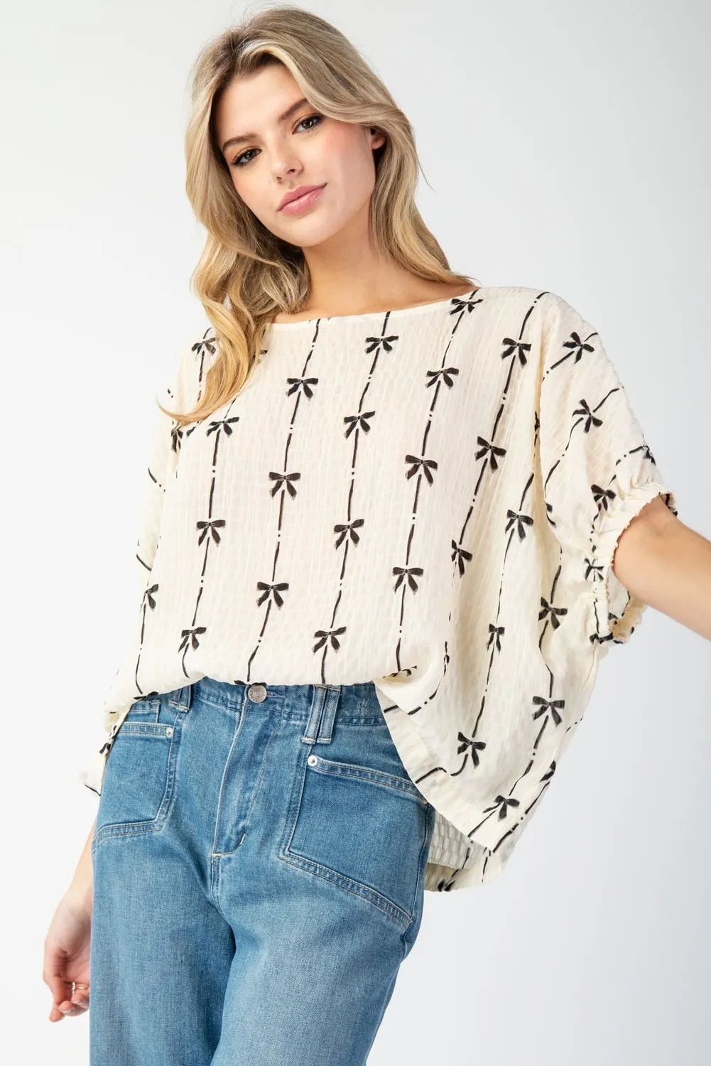 Bow printed short sleeve top