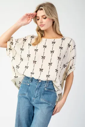 Bow printed short sleeve top