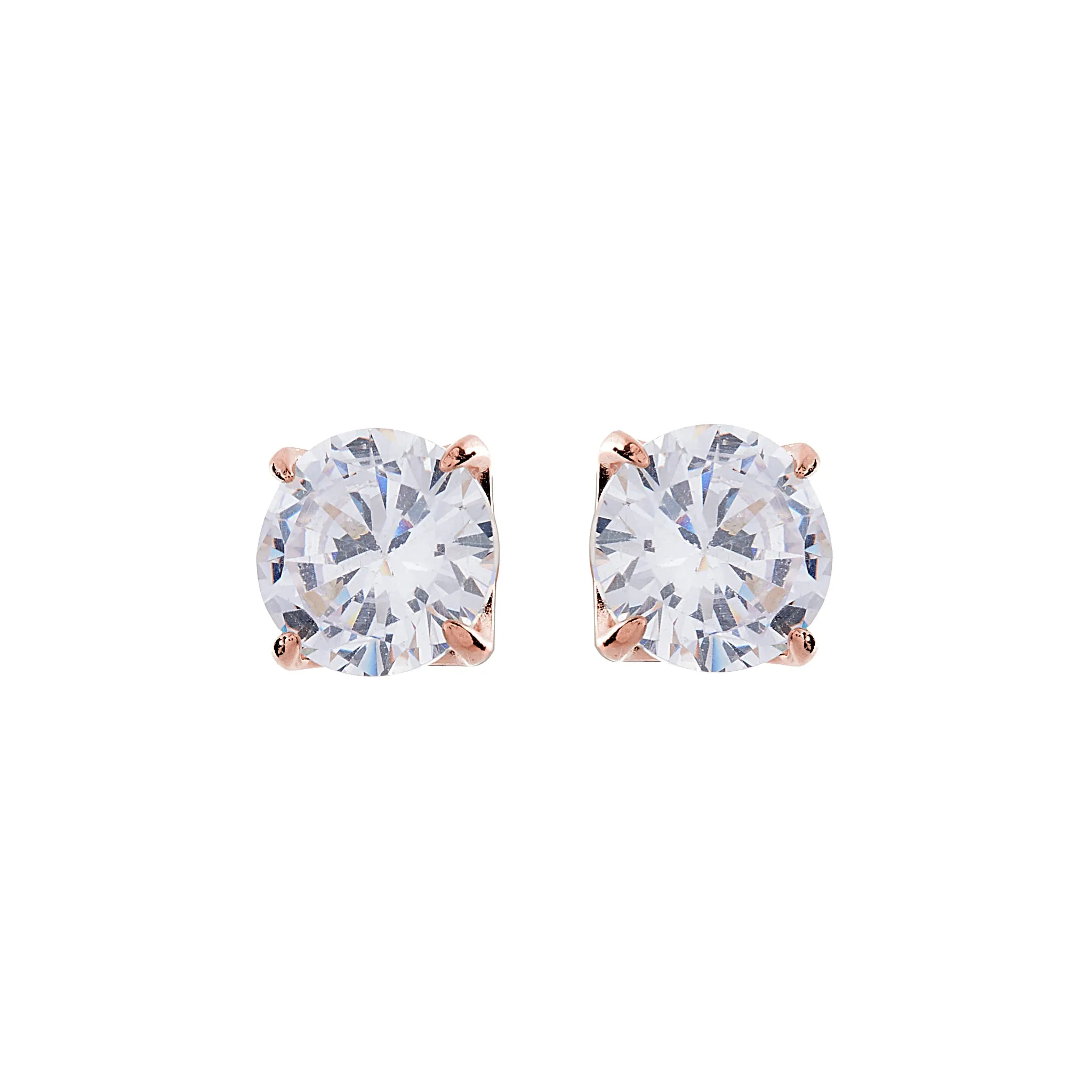 Brilliant Claw-Set Cubic Zirconia Rose Gold Stud Earrings