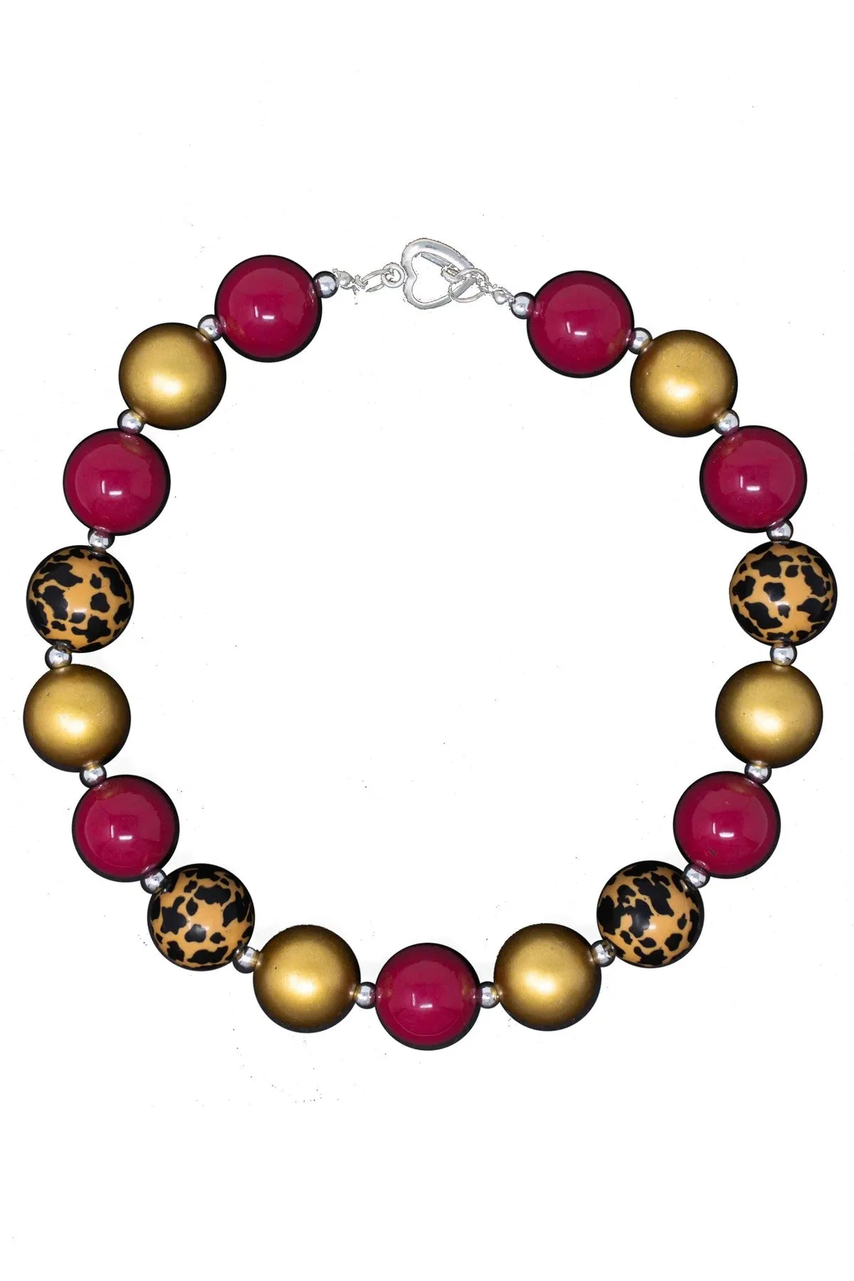 Burgundy Cheetah Bubblegum Necklace