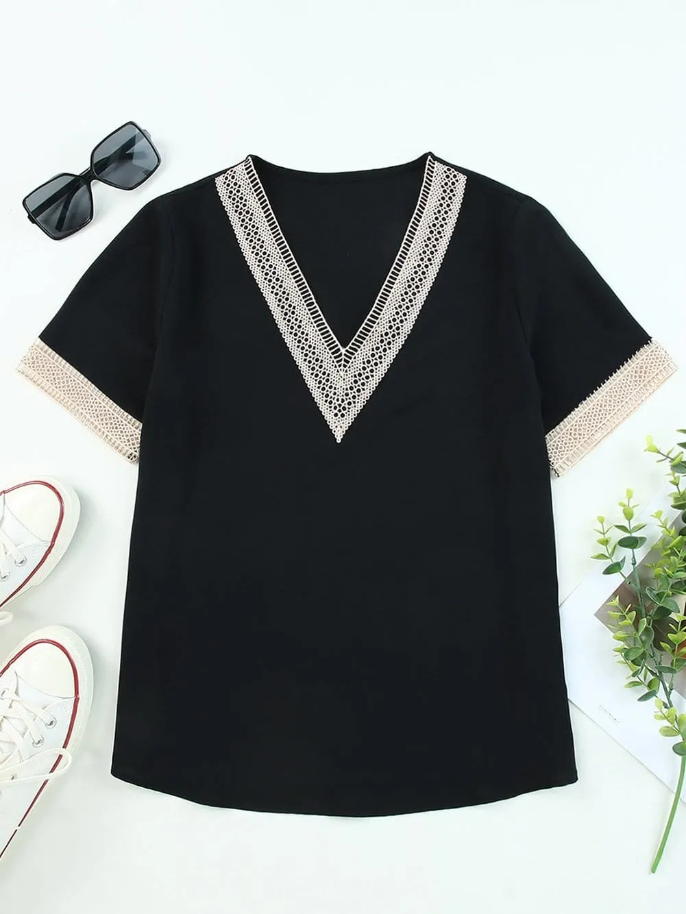 Casual and Chic Lace Trim T-Shirt