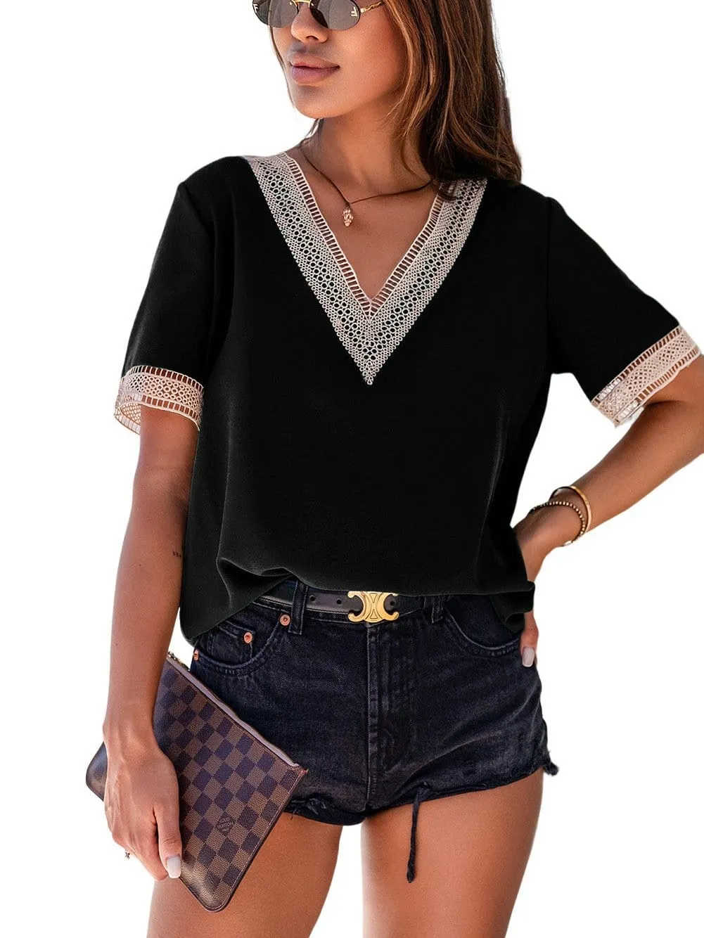 Casual and Chic Lace Trim T-Shirt