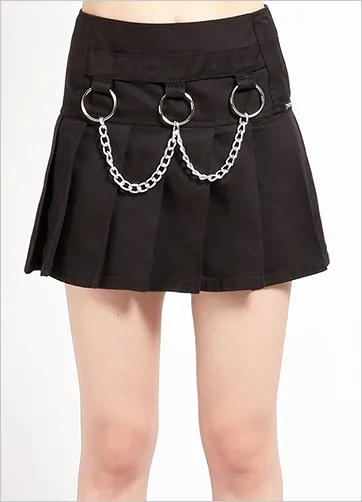 CHAIN PLEATED SKIRT BLK