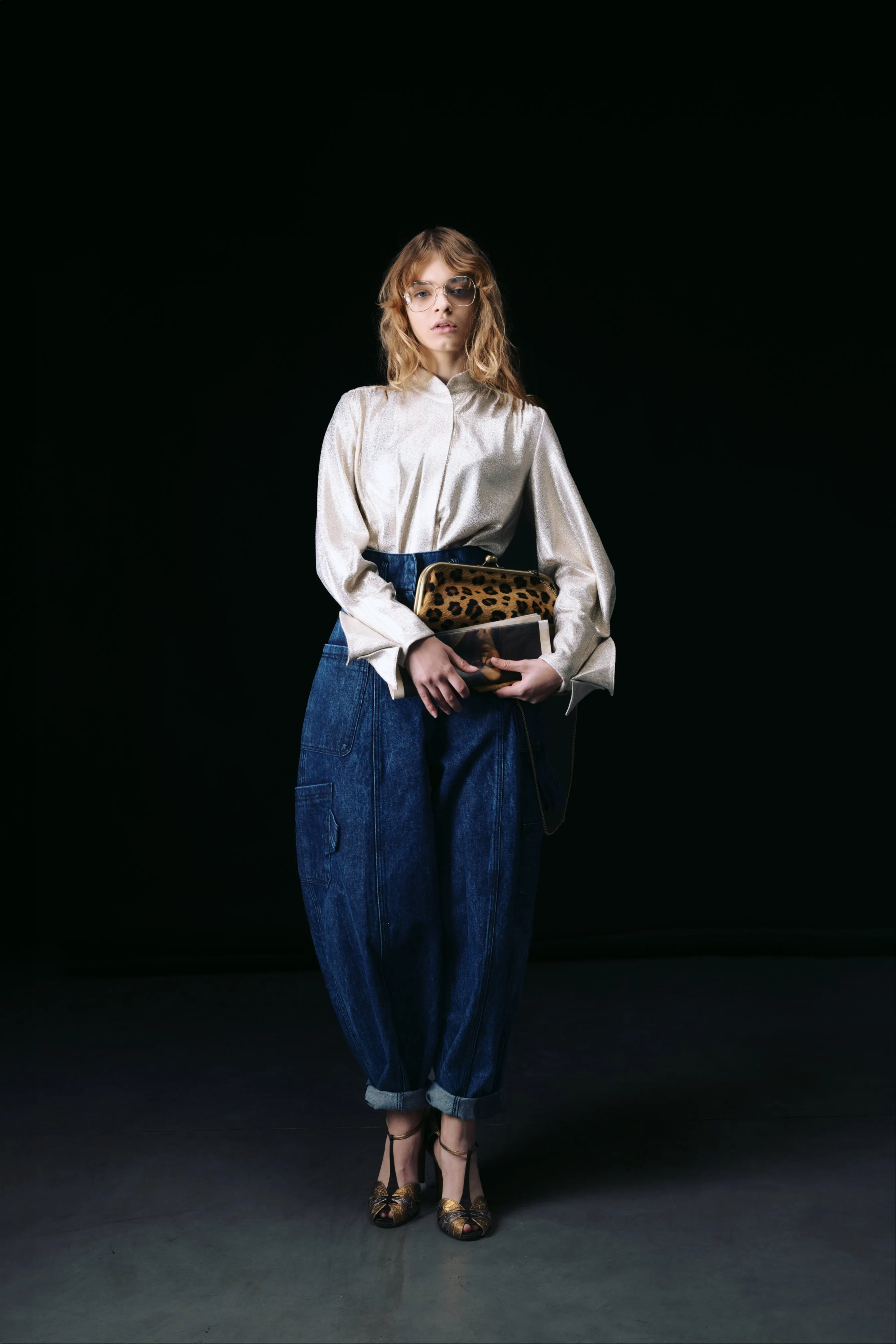 Chic Blouse With Decorative Cuffs Gold Foil