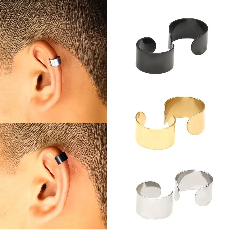 Chic Golden Stainless Steel Clip-On Ear Cuffs - Stylish Accessory for Everyone