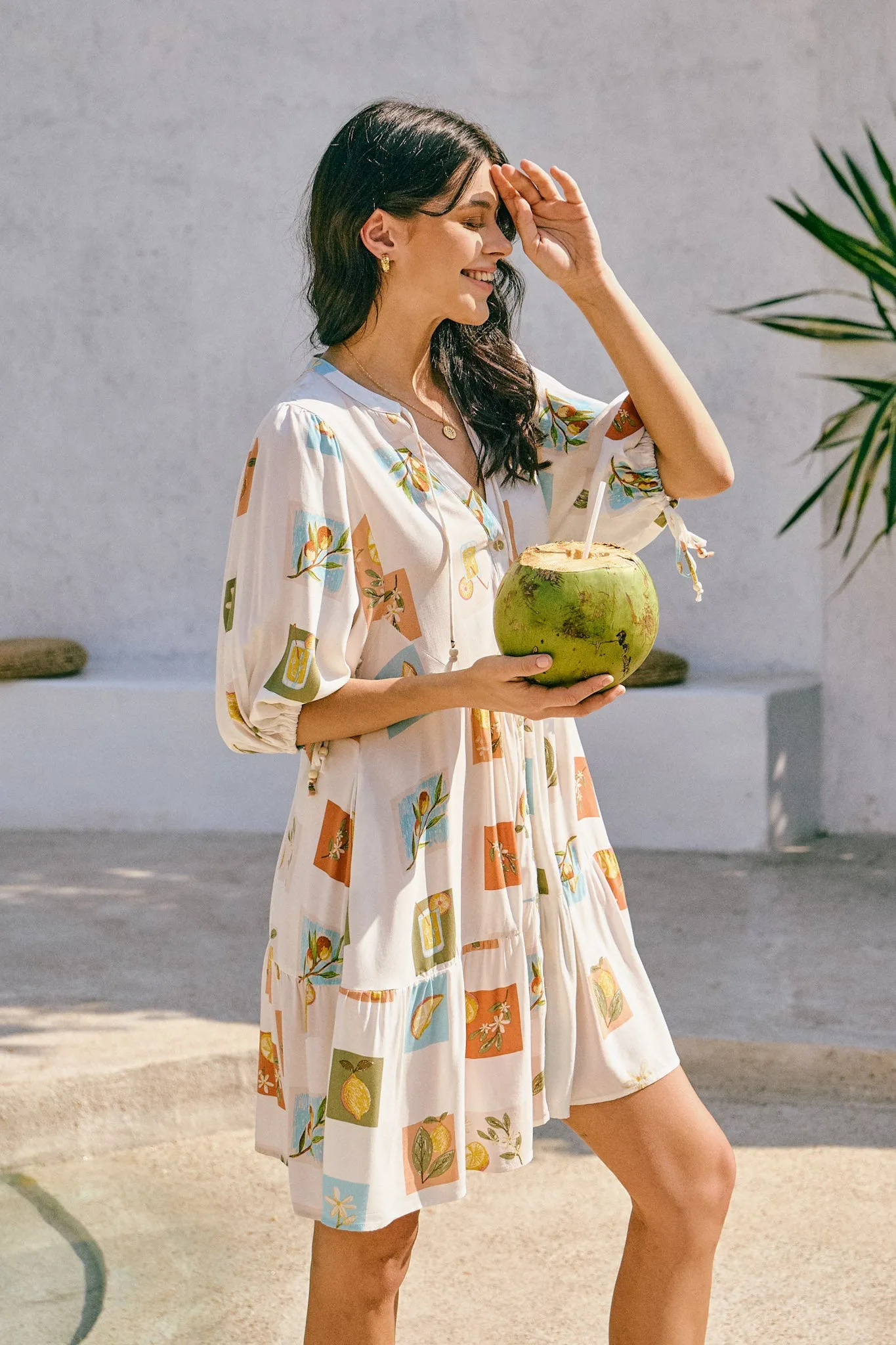 Citrina Multicolour Tropical Button Down Mini Dress