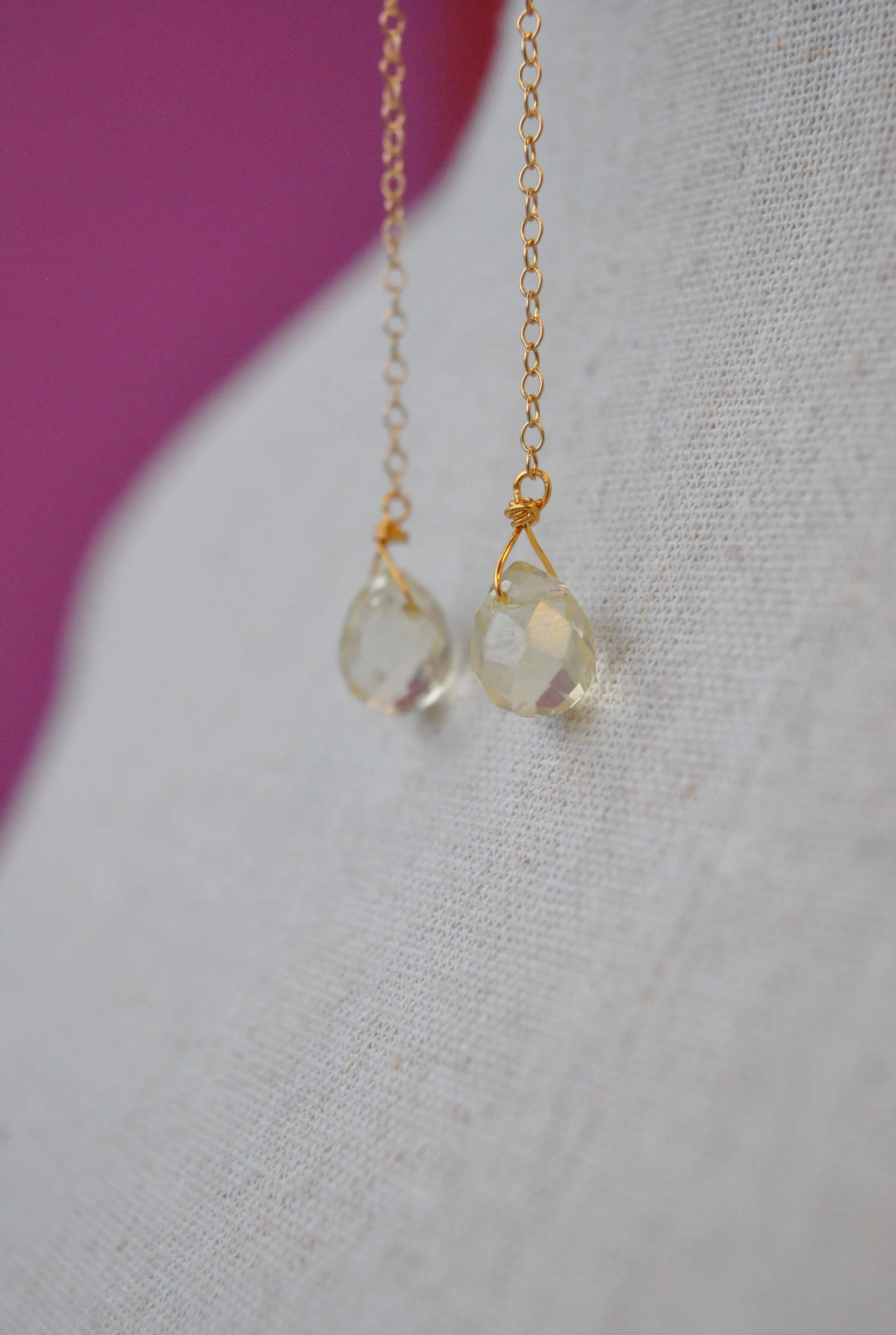 CITRINE TEARDROPS LONG DELICATE EARRINGS