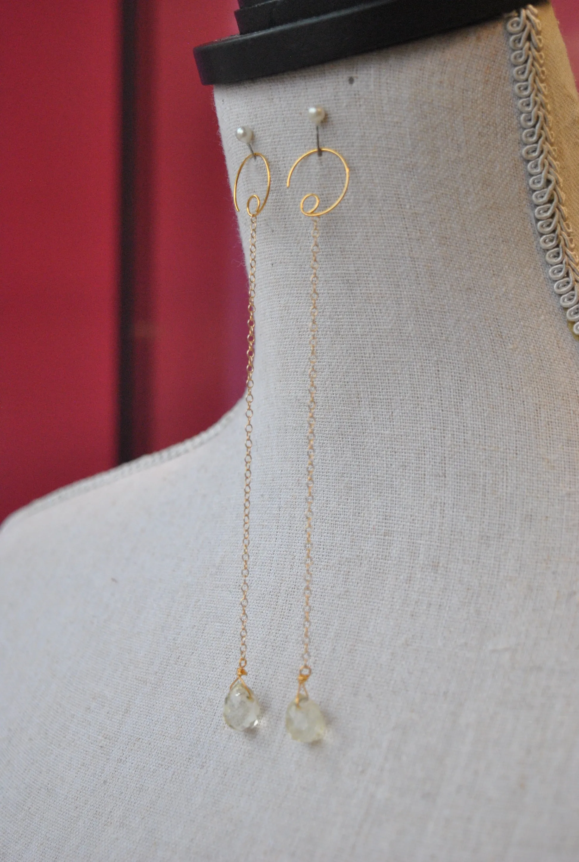 CITRINE TEARDROPS LONG DELICATE EARRINGS