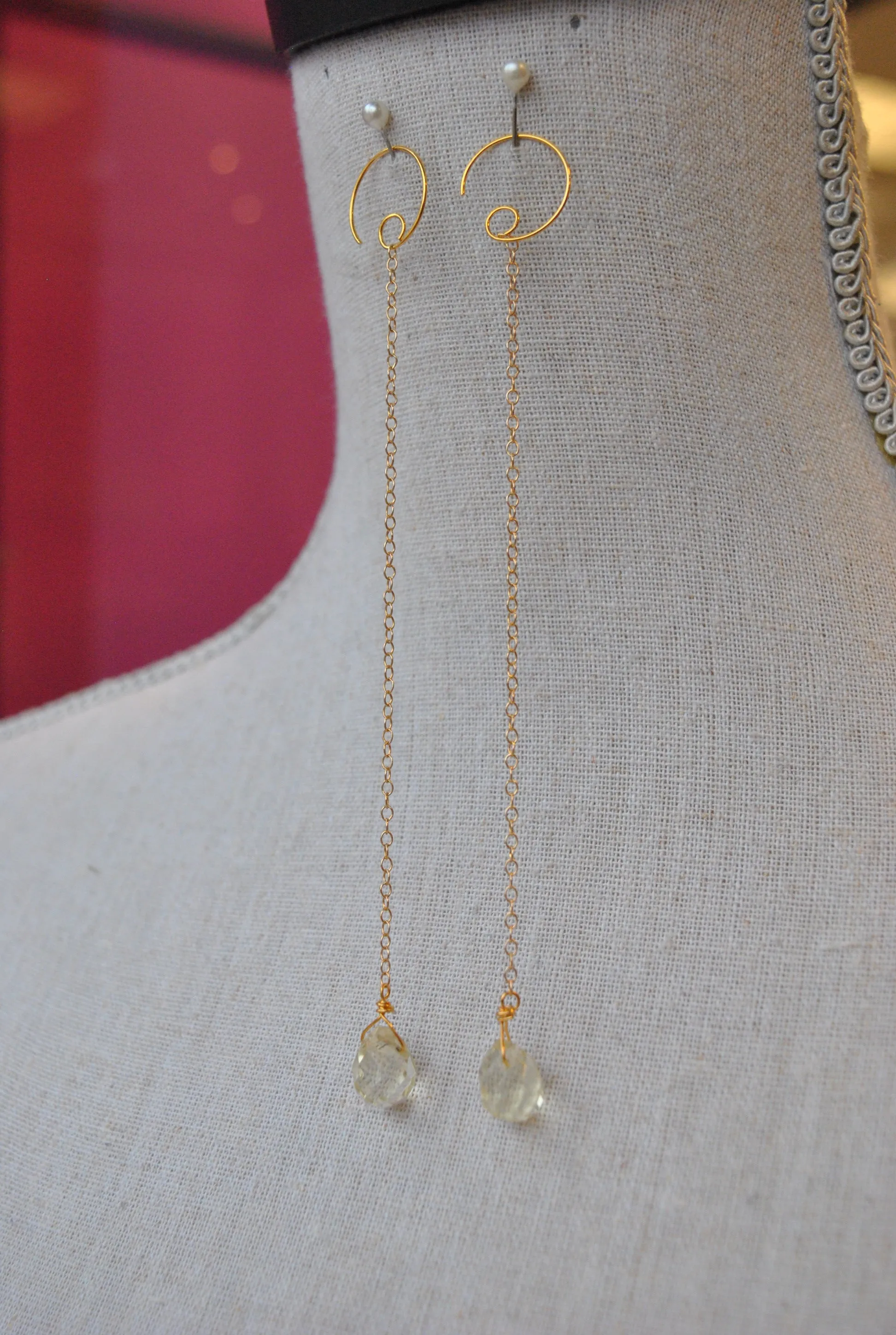 CITRINE TEARDROPS LONG DELICATE EARRINGS