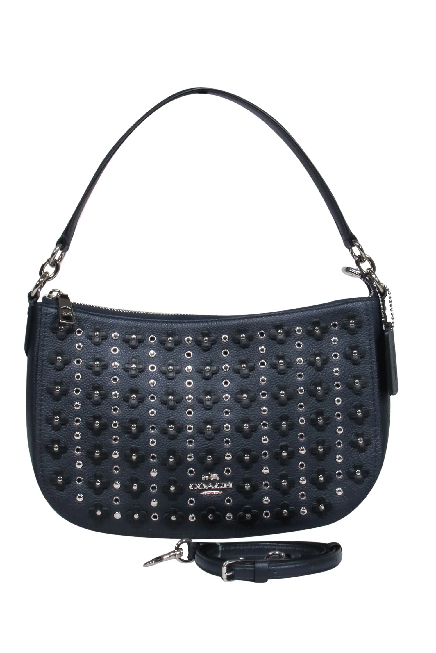 Coach - Navy Pebbled Leather Convertible Crossbody w/ Studs, Grommets & Floral Appliques