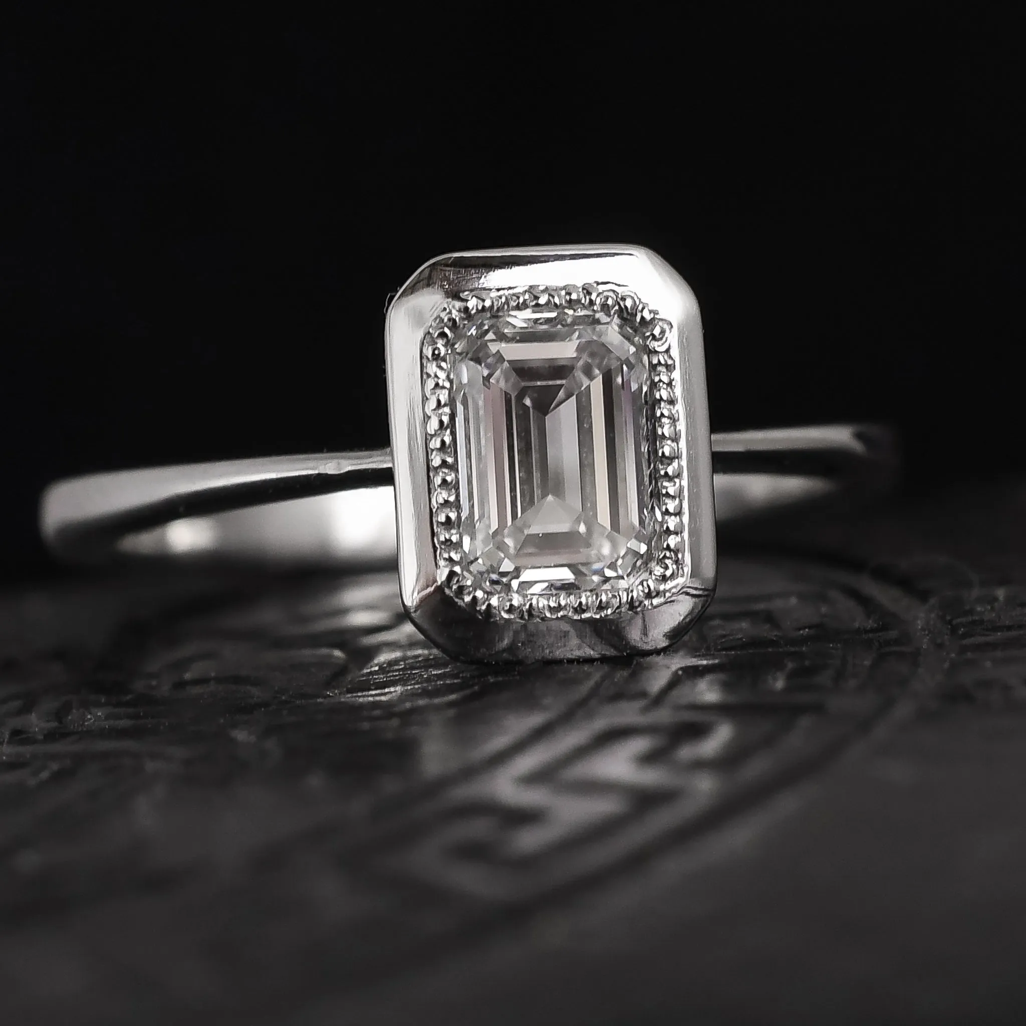 Contemporary GIA 1.02ct Emerald Cut Diamond Solitaire Ring